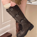 Retro distressed British square toe lace-up Martin boots