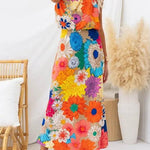 Sleeveless Tie Neck Waisted Floral Print Maxi Dress