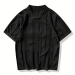 KZZ Men's solid color lapel hollowed-out breathable short-sleeved top
