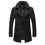KZZ Men's Solid Color Button Front 2-IN-1 Lapel Overcoat