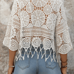 Bohemian Openwork Fan-shaped Trim Three-quarter Sleeve Cover-up Top