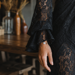 Gothic Black Lace Fitted V-Neck Flared Sleeve Maxi Dress