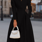 Elegant V-neck Long-sleeved Fitted Waist Midi Dress