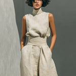 Flor™ | Minimalist set of tank top and wide-leg pants in cotton and linen for women