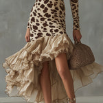 24-Hour-Shipping Leopard Print Ruffled High Low Midi Dress