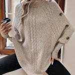 Alexis | High Neck Batwing Poncho Sweater, Asymmetrical Cable Knit Pullover