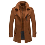 KZZ Men's Solid Color Button Front 2-IN-1 Lapel Overcoat