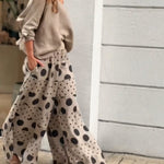 Casual Shoulder Top & Printed Pants Two-Piece Set