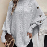 Alexis | High Neck Batwing Poncho Sweater, Asymmetrical Cable Knit Pullover