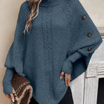 Alexis | High Neck Batwing Poncho Sweater, Asymmetrical Cable Knit Pullover