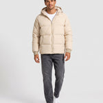 KZZ Men's Solid-Color Zip-Up Hooded Padded Jacket