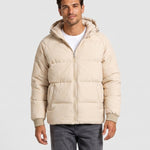 KZZ Men's Solid-Color Zip-Up Hooded Padded Jacket