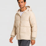 KZZ Men's Solid-Color Zip-Up Hooded Padded Jacket