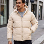 KZZ Men's Solid-Color Zip-Up Hooded Padded Jacket