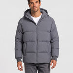 KZZ Men's Solid-Color Zip-Up Hooded Padded Jacket