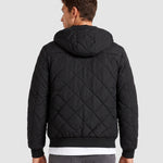 KZZ Men's Zip-Front Hooded Diamond-Quilted Jacket