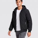 KZZ Men's Zip-Front Hooded Diamond-Quilted Jacket