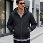 KZZ Men's Zip-Front Hooded Diamond-Quilted Jacket