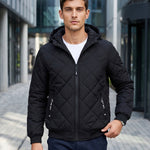 KZZ Men's Zip-Front Hooded Diamond-Quilted Jacket