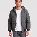 KZZ Men's Zip-Front Hooded Diamond-Quilted Jacket
