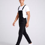 KZZ Men's Solid-Color Distressed Denim Overalls with Pockets