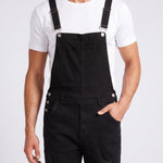 KZZ Men's Solid-Color Distressed Denim Overalls with Pockets