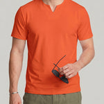 KZZ Men's Solid-Color V-Neck T-Shirt