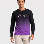 KZZ Men's Casual Long Sleeve T-Shirt, Gradient Color Round Neck, Letter Print Design