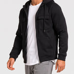 KZZ Men's Outdoor Casual Multi-Pocket Full-Zip Hooded Sweatshirt
