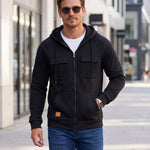 KZZ Men's Outdoor Casual Multi-Pocket Full-Zip Hooded Sweatshirt
