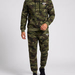 KZZ Men's two-piece slim-fit camouflage tie-dye hooded jacket and pants set