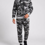 KZZ Men's two-piece slim-fit camouflage tie-dye hooded jacket and pants set