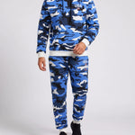 KZZ Men's two-piece slim-fit camouflage tie-dye hooded jacket and pants set