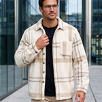 KZZ Men's Autumn and Winter Casual Knitted Plaid Shirt Jacket