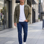 KZZ Men's loose-fitting, warm fleece-lined straight-leg jeans