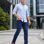 KZZ Men's loose-fitting, warm fleece-lined straight-leg jeans