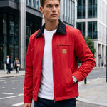 KZZ Men's Collared Zip-Up Cropped Jacket