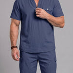 KZZ Men's Casual Short-Sleeve Stand-Collar Shirt and Shorts