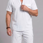 KZZ Men's Casual Short-Sleeve Stand-Collar Shirt and Shorts