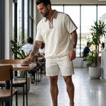 KZZ Color-block half-zip top and solid-color drawstring shorts