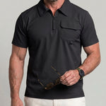 KZZ Men's Summer High-Stretch Knit Short-Sleeve Polo with Half-Zip Collar