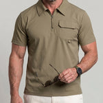 KZZ Men's Summer High-Stretch Knit Short-Sleeve Polo with Half-Zip Collar
