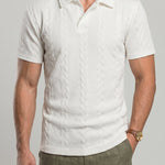 KZZ Men's Solid-Color Cable-Knit Short-Sleeve Polo Shirt