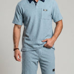 KZZ Men's Summer Color-Block Short-Sleeve Polo Shirt and Elastic-Waist Shorts