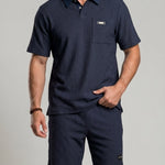 KZZ Men's Summer Color-Block Short-Sleeve Polo Shirt and Elastic-Waist Shorts