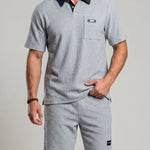 KZZ Men's Summer Color-Block Short-Sleeve Polo Shirt and Elastic-Waist Shorts