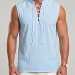 KZZ Men's Drawstring Linen Vest