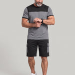 KZZ Men's Color-Block Short-Sleeve T-Shirt and Cargo Shorts Set