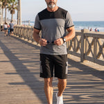 KZZ Men's Color-Block Short-Sleeve T-Shirt and Cargo Shorts Set