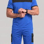 KZZ Men's Color-Block Short-Sleeve T-Shirt and Cargo Shorts Set